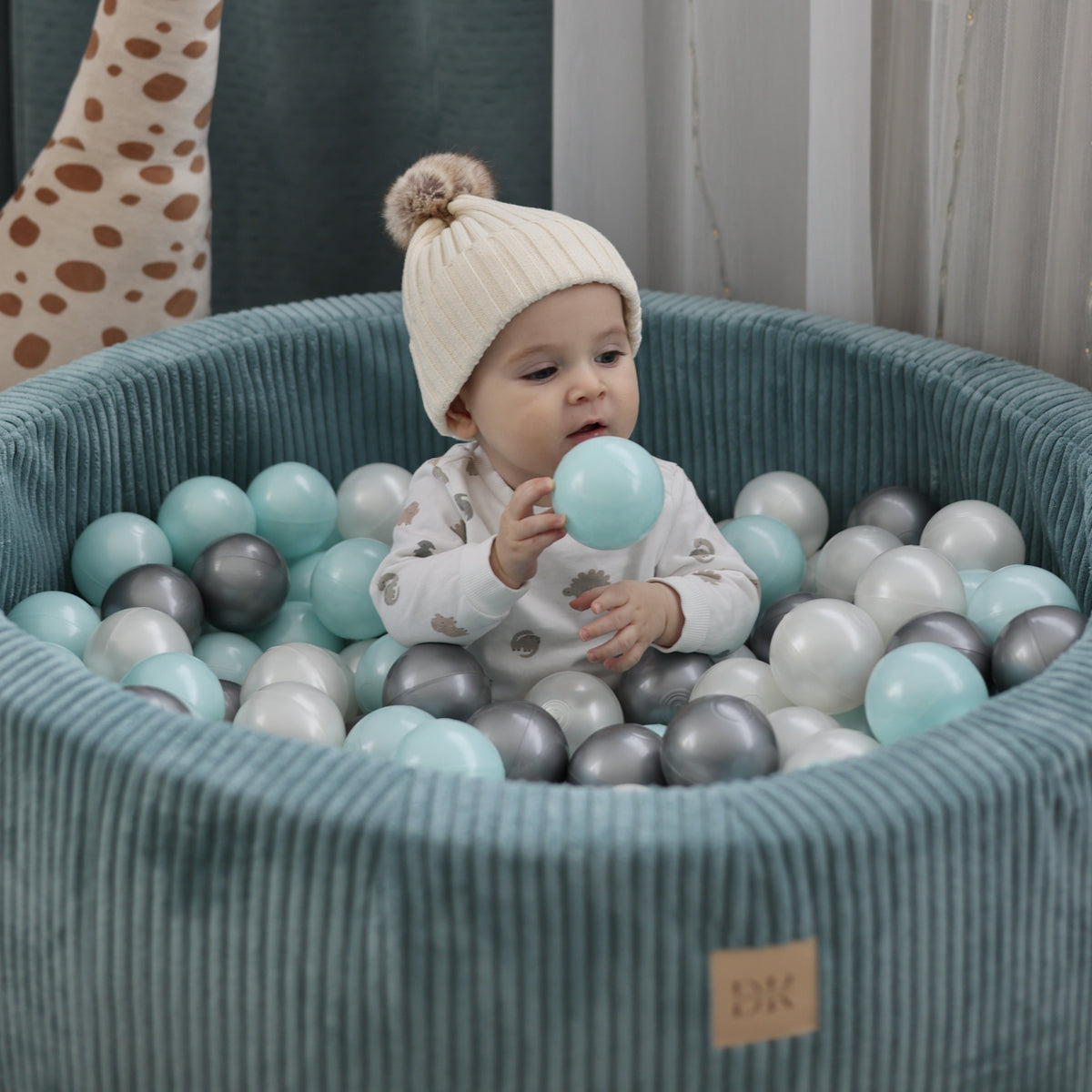 Design4Kids Bällebad Jewel 90x30cm Cord mit 200 Bällen - eigene Farbauswahl Ocean Blue