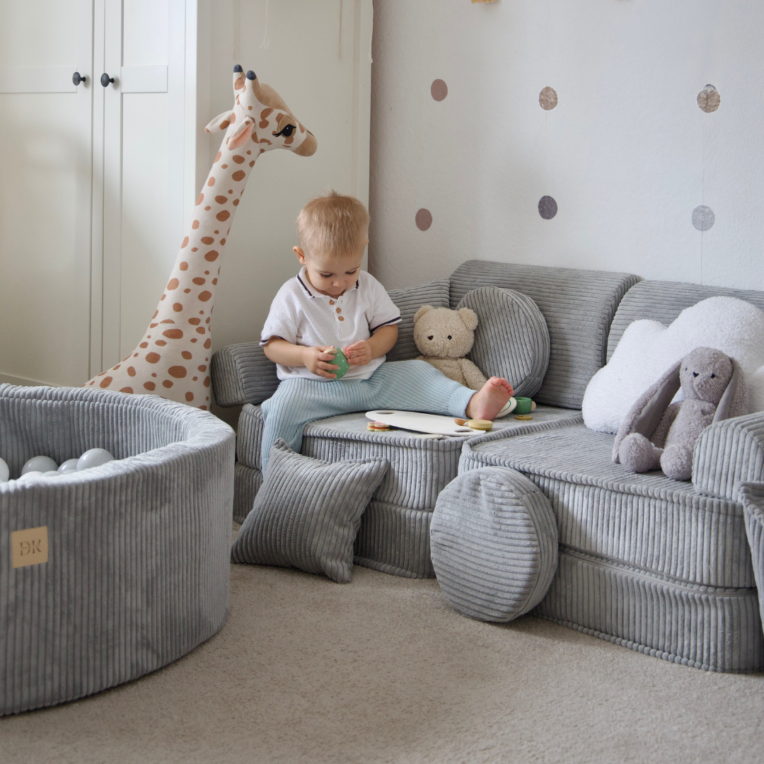 Design4Kids Mini Spielsofa Jewel Cord Plus Marble Grey