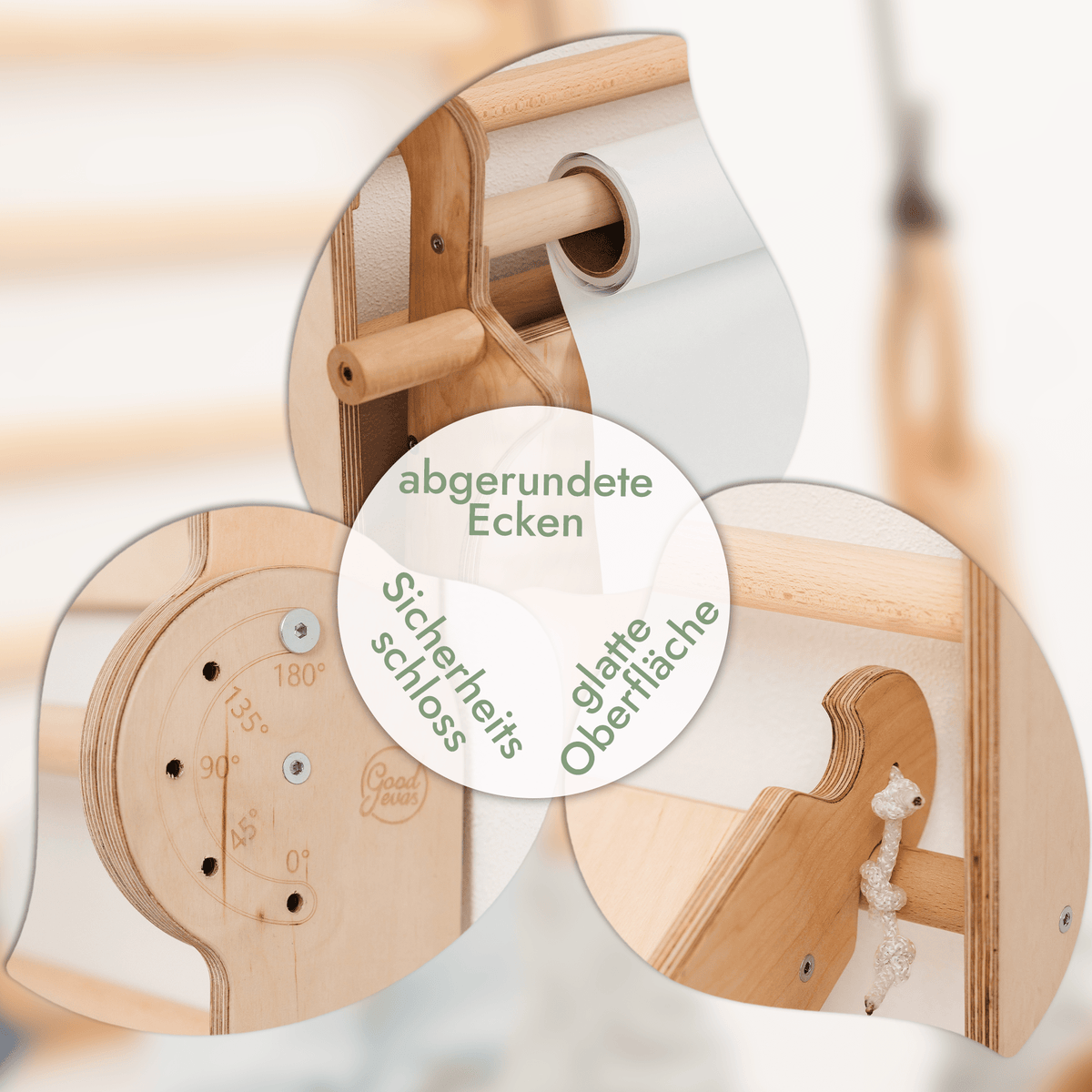 8in1 Kletterwand Indoor: Sprossenwand, Gymnastikringe, Hängende Leiter, Disc-Schaukel, Rutsche, Klimmzugstange, Maltafel und Kinderstuhl für Kinder – Beige
