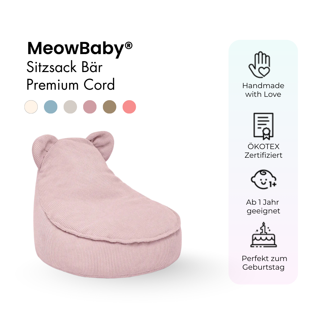 MeowBaby Sitzsack Bär Cord Premium - Slim Cord Edition