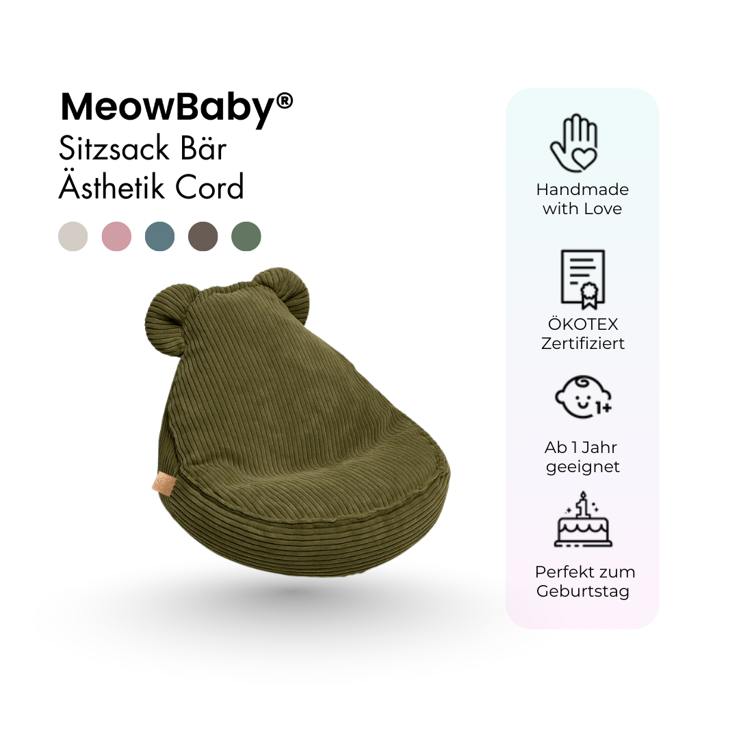 MeowBaby Sitzsack Ästhetik Cord Bär - Classic Cord Edition