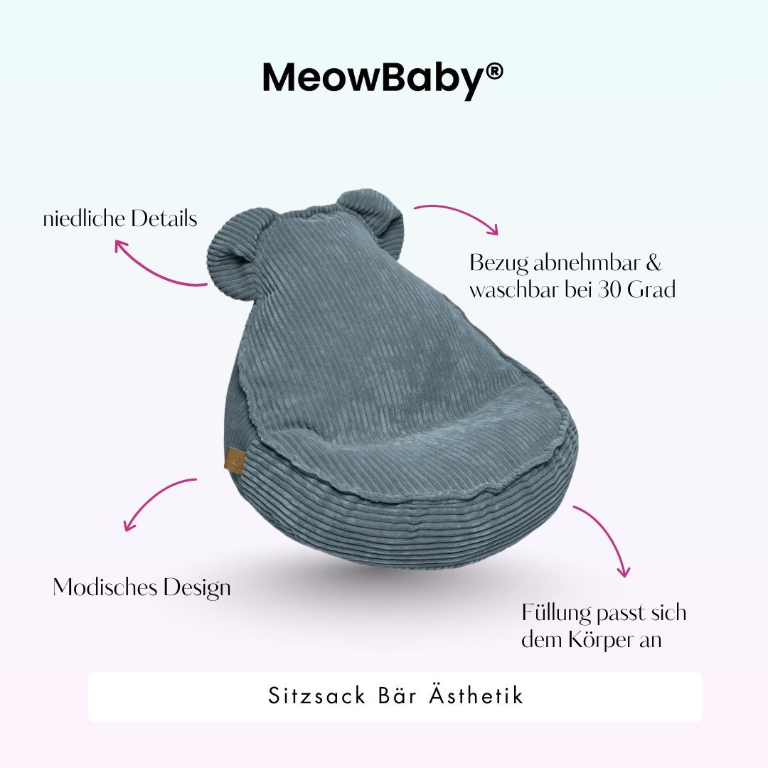 MeowBaby Sitzsack Ästhetik Cord Bär - Classic Cord Edition