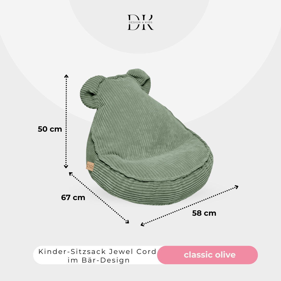 Design4Kids Kindersessel Jewel Cord als Bären-Sitzsack Classic Olive