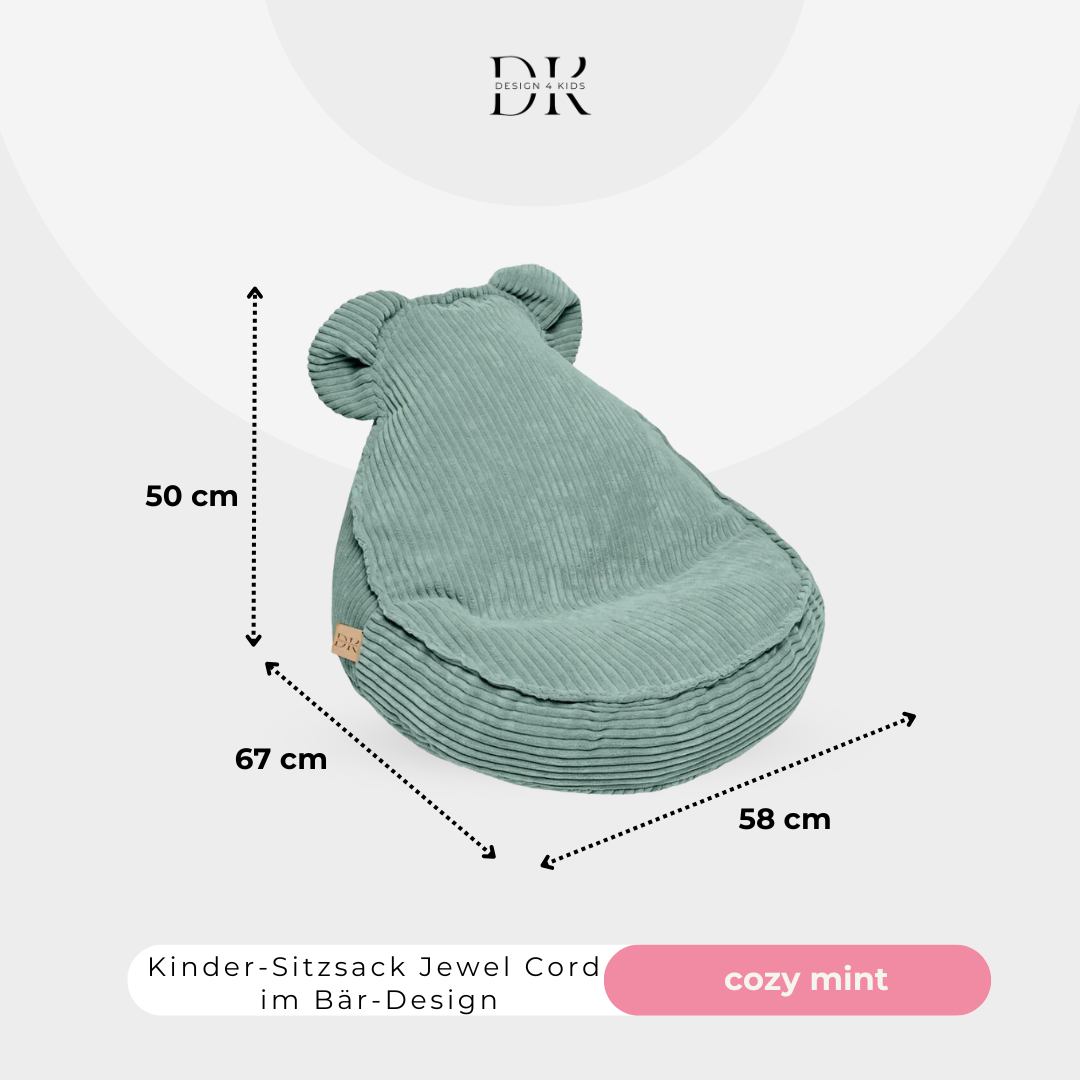 Design4Kids Kindersessel Jewel Cord als Bären-Sitzsack Cozy Mint