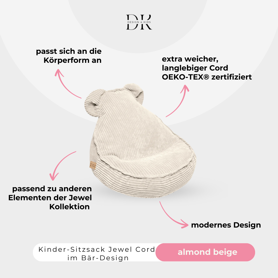 Design4Kids Kindersessel Jewel Cord als Bären-Sitzsack Almond Beige