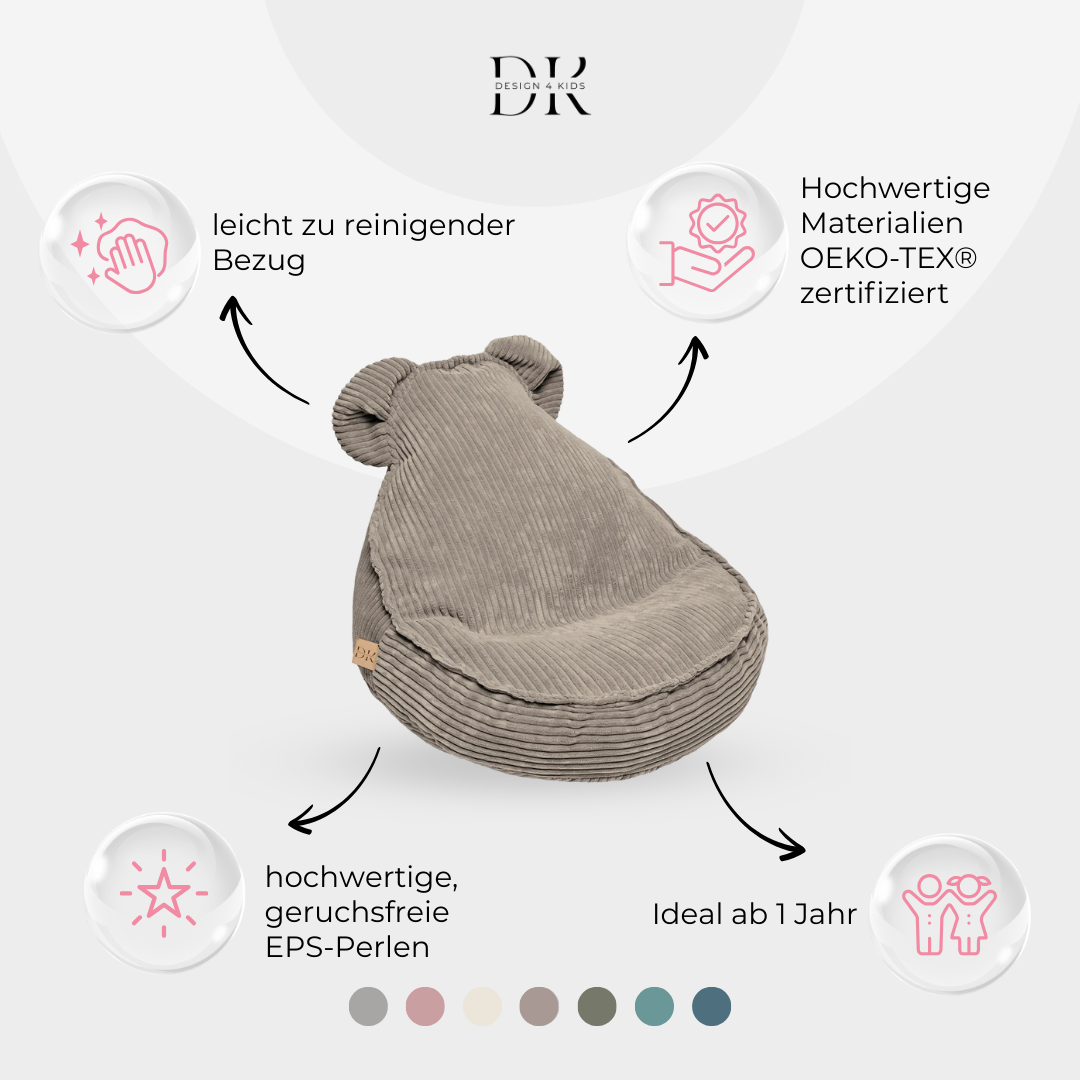 Design4Kids Kindersessel Jewel Cord als Bären-Sitzsack Hazelnut Taupe