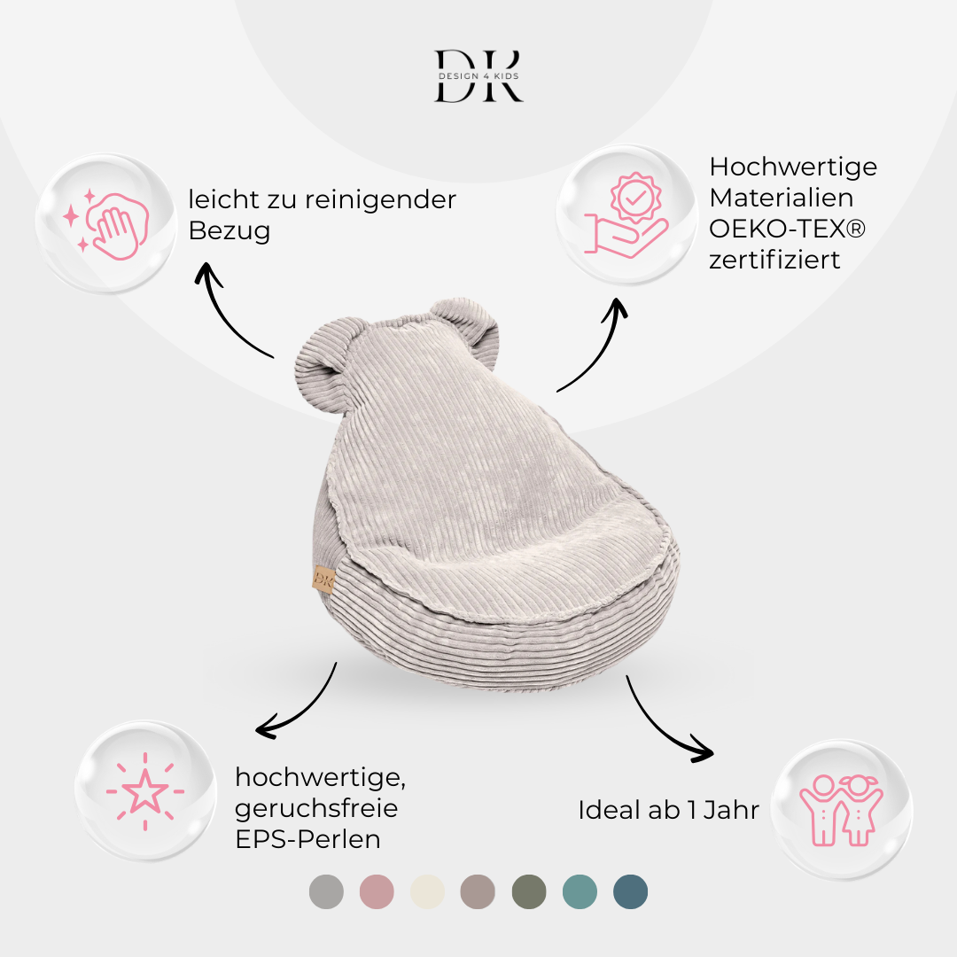 Design4Kids Kindersessel Jewel Cord als Bären-Sitzsack Vintage Beige