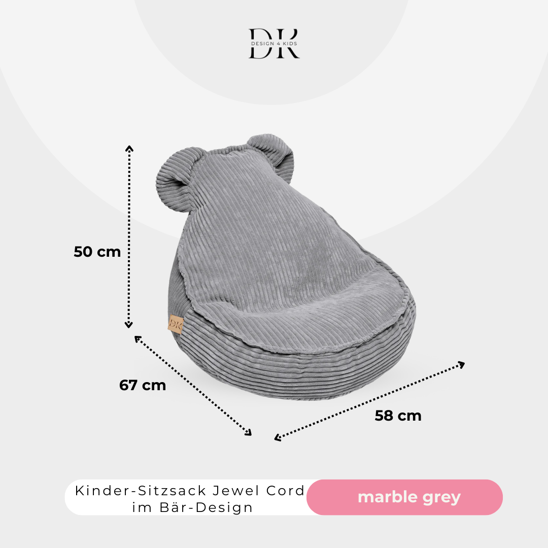 Design4Kids Kindersessel Jewel Cord als Bären-Sitzsack Marble Grey