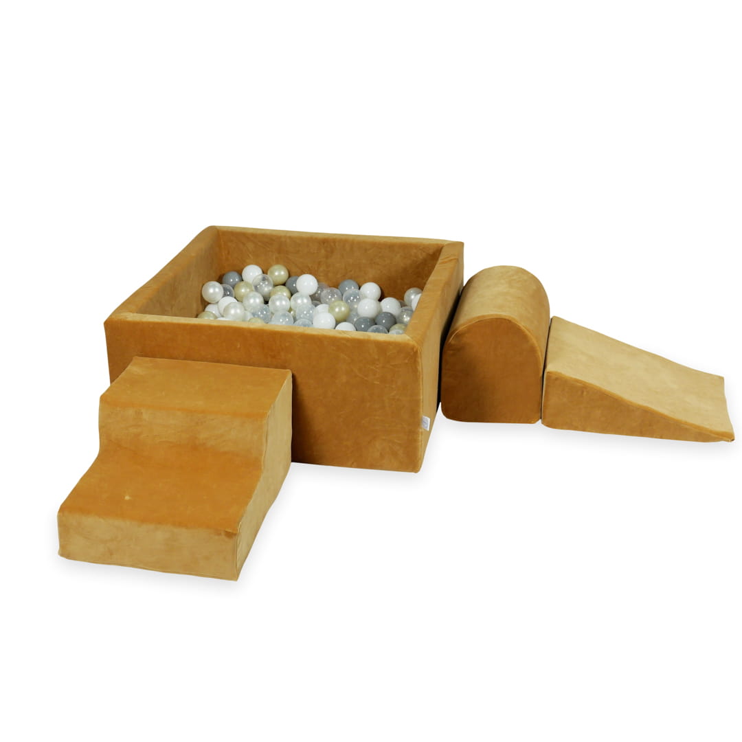 MiMii-Schaumspielset-B-llebad-eckig-VELVET-Soft-caramel-mit-400-B-llen