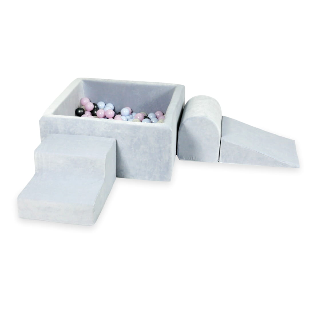 MiMii-Schaumspielset-B-llebad-eckig-VELVET-Soft-hellgrau-mit-400-B-llen
