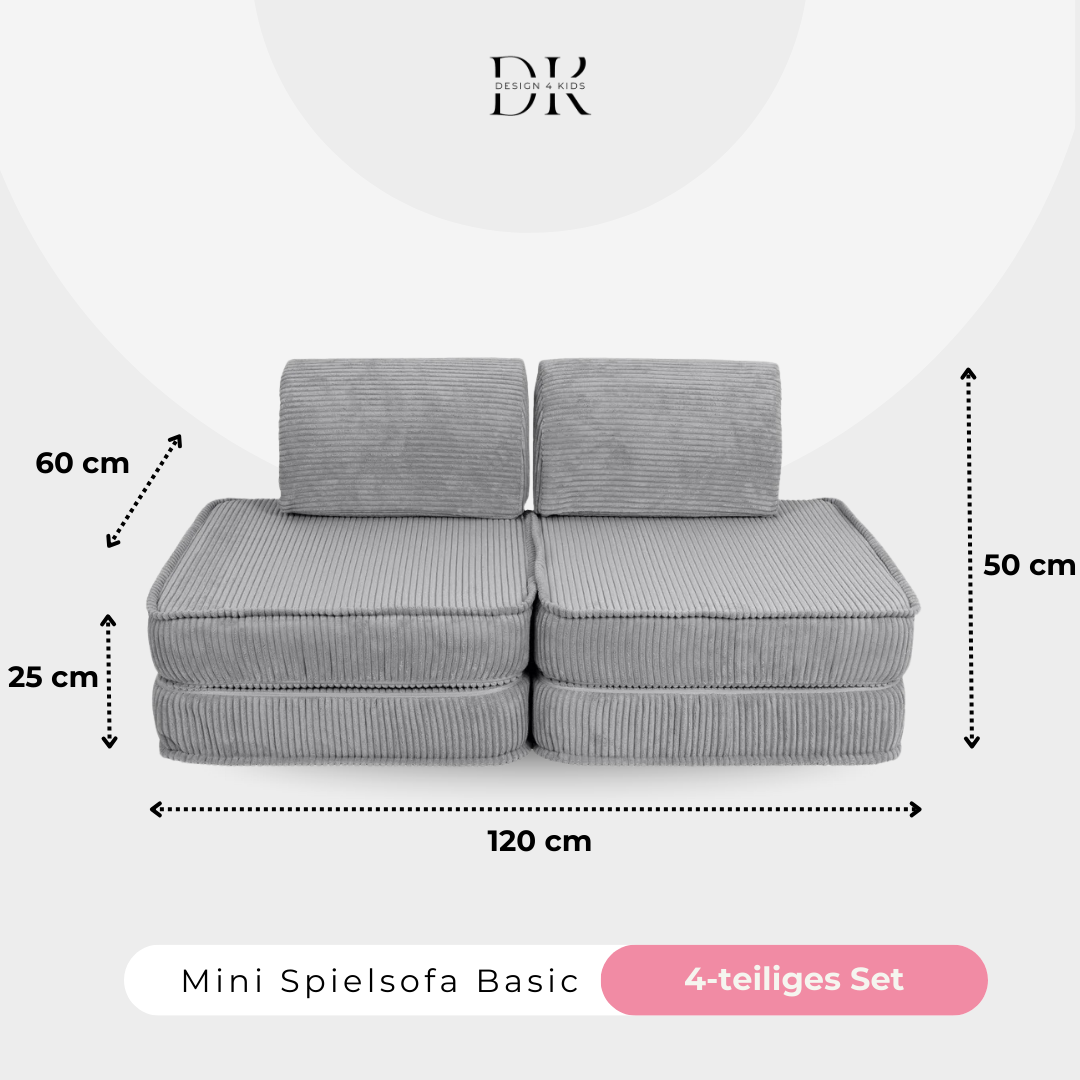 Design4Kids Mini Spielsofa Jewel Cord Basic Marble Grey