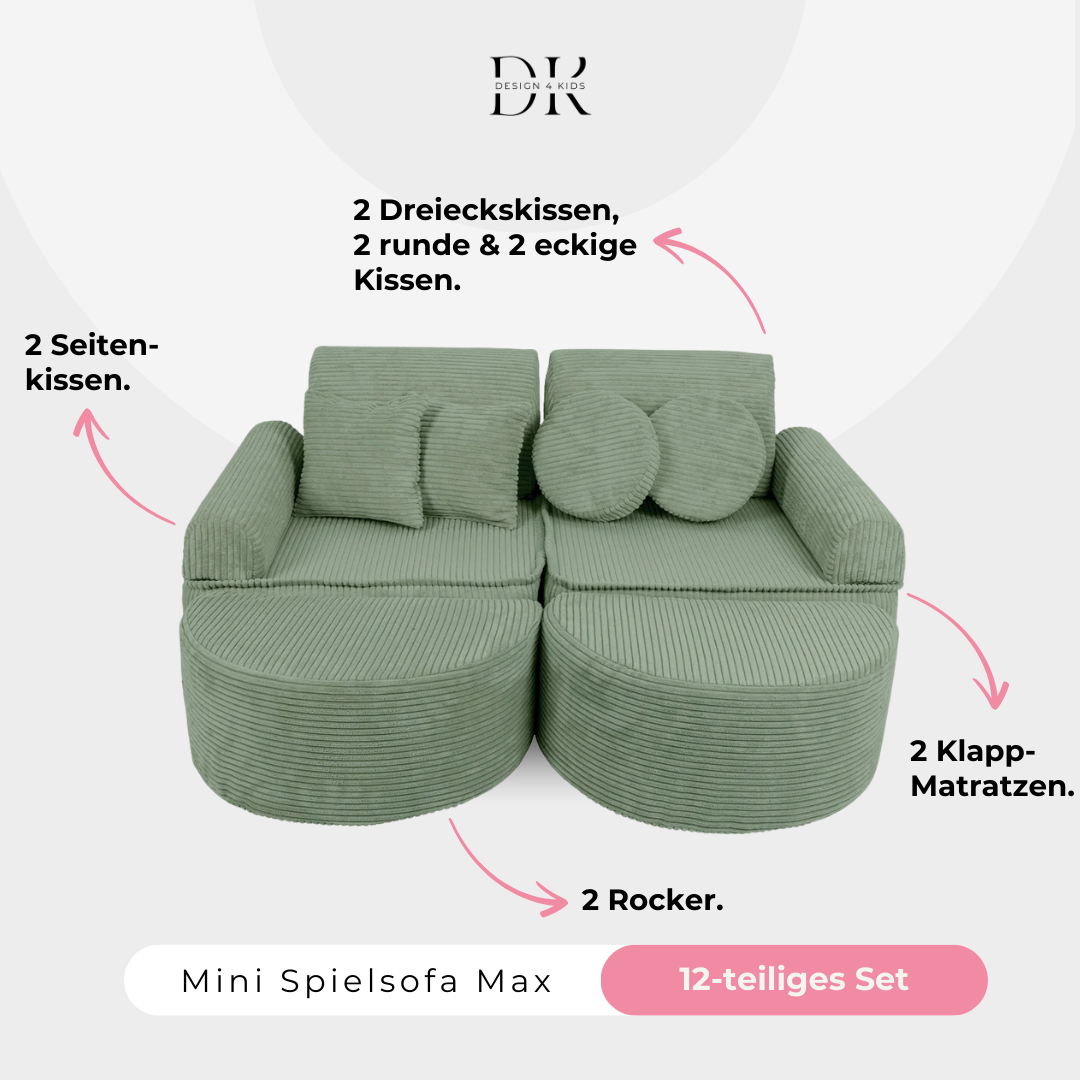 Design4Kids Mini Spielsofa Jewel Cord Max Classic Olive