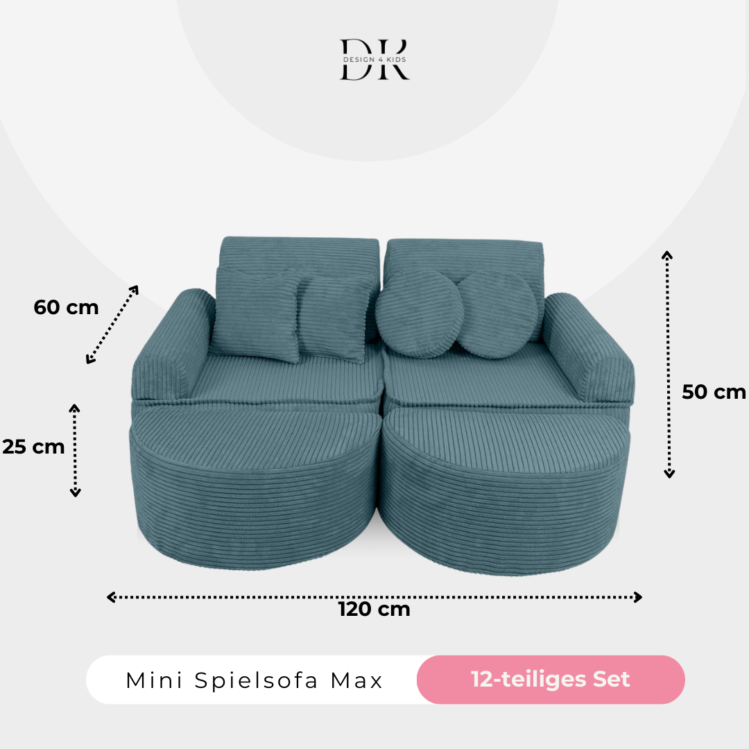Design4Kids Mini Spielsofa Jewel Cord Max Ocean Blue