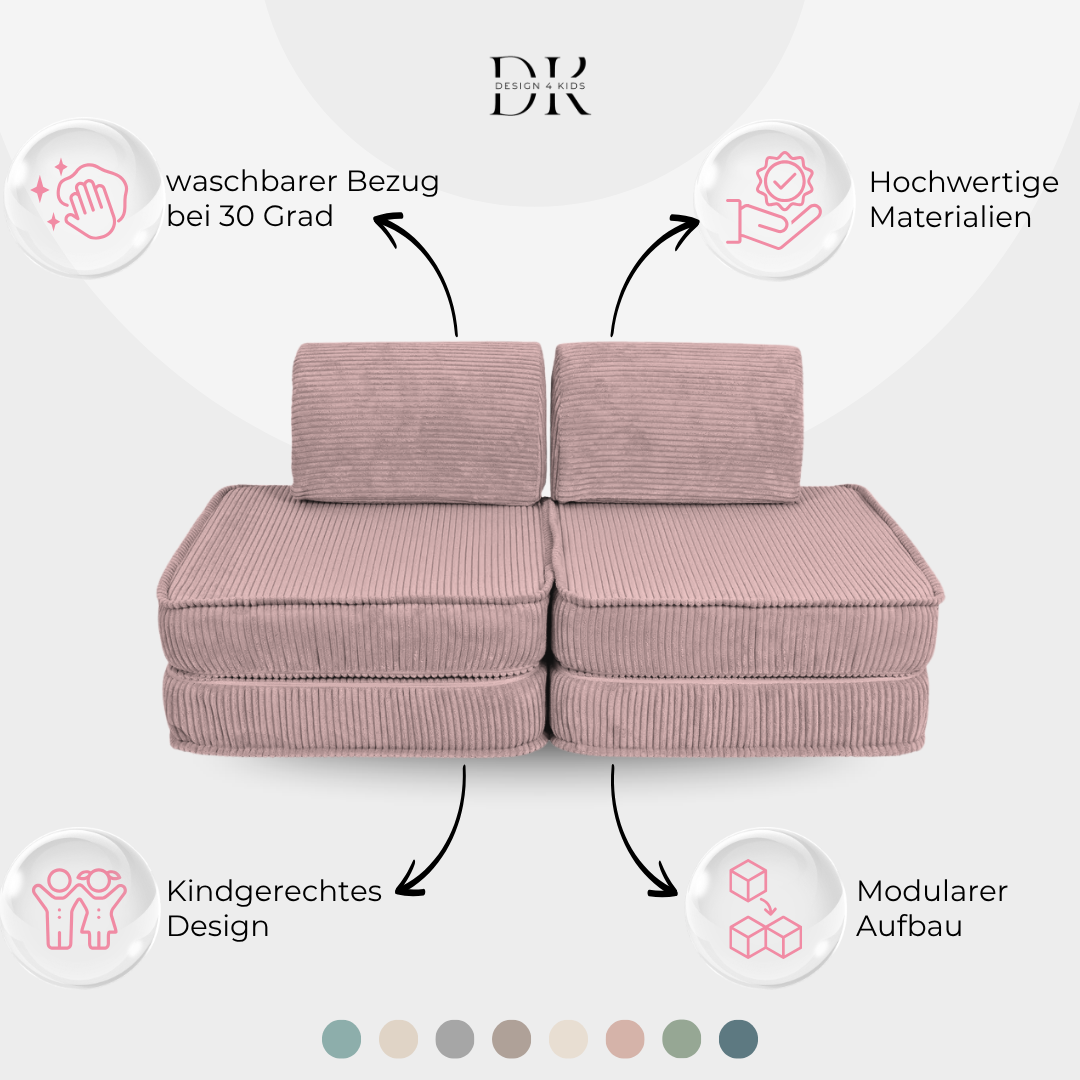 Design4Kids Mini Spielsofa Jewel Cord Basic Powder Rose