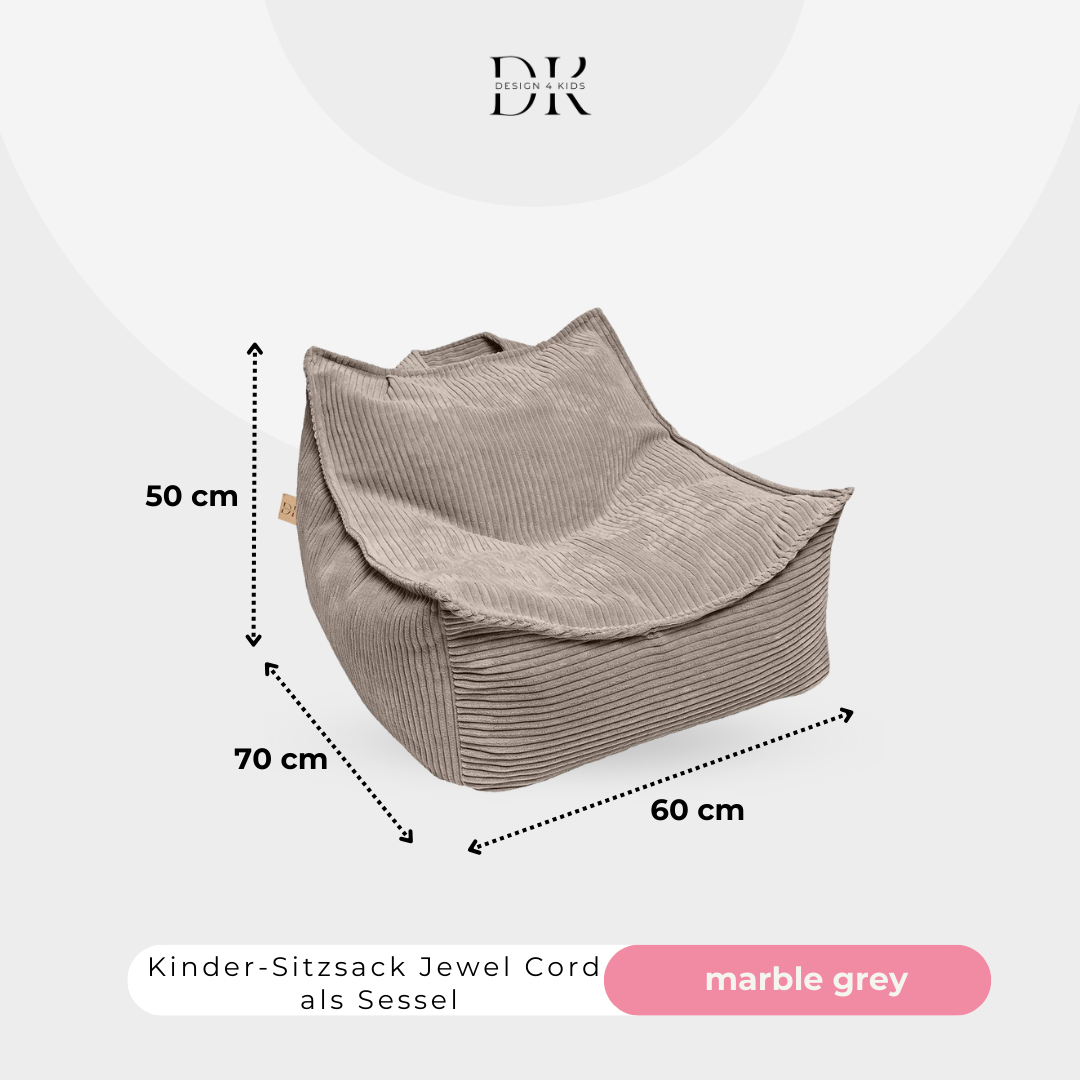 Design4Kids Kindersessel Jewel Cord eckig Hazelnut Taupe