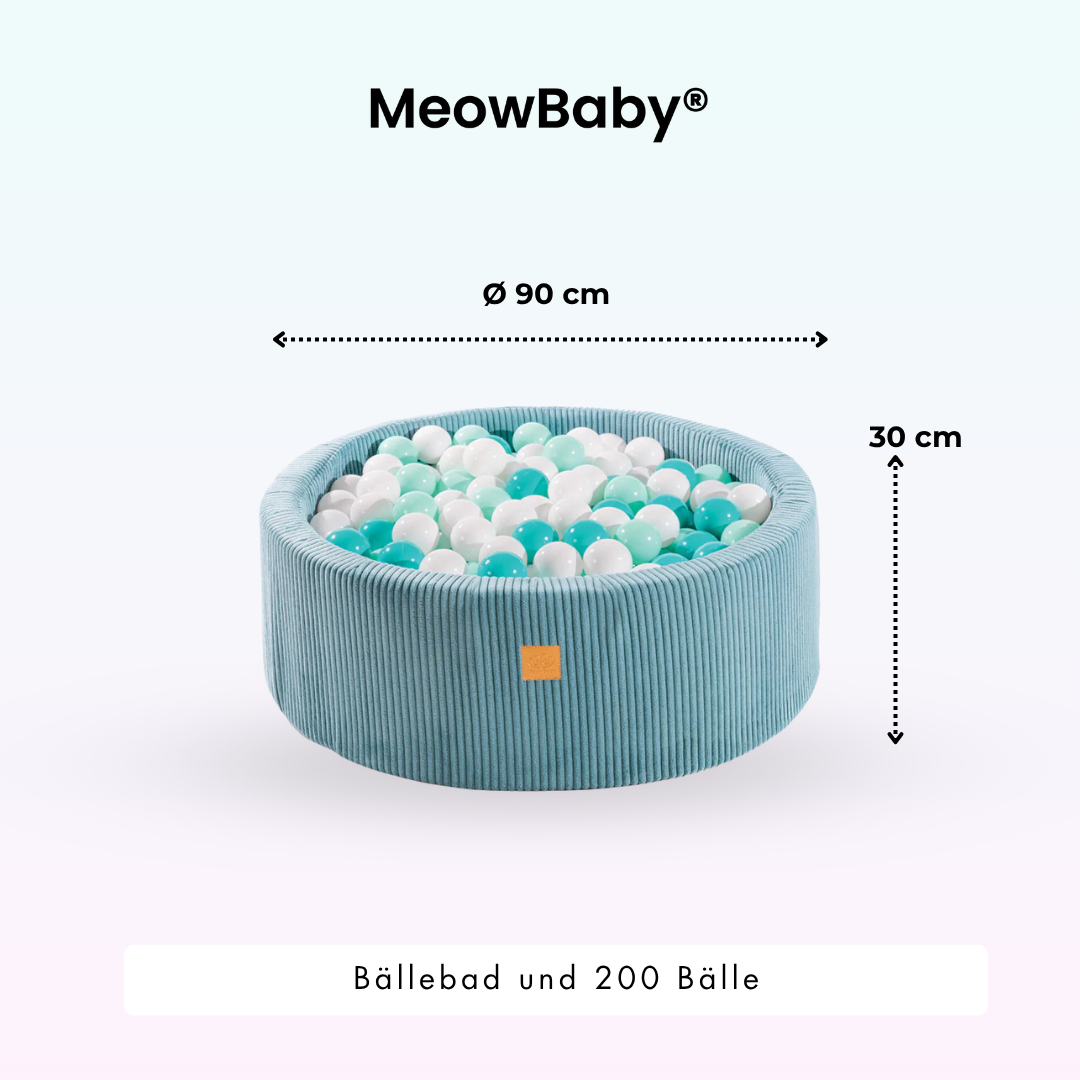 MeowBaby Bällebad Ästhetik Cord 90x30 cm – Türkis