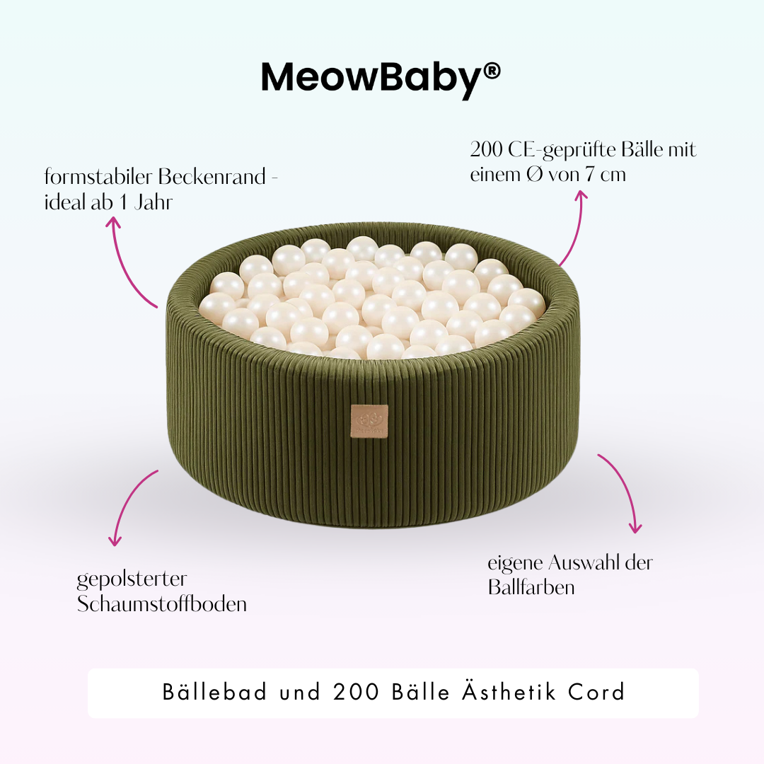 MeowBaby Bällebad Ästhetik Cord 90x30 cm – Khaki