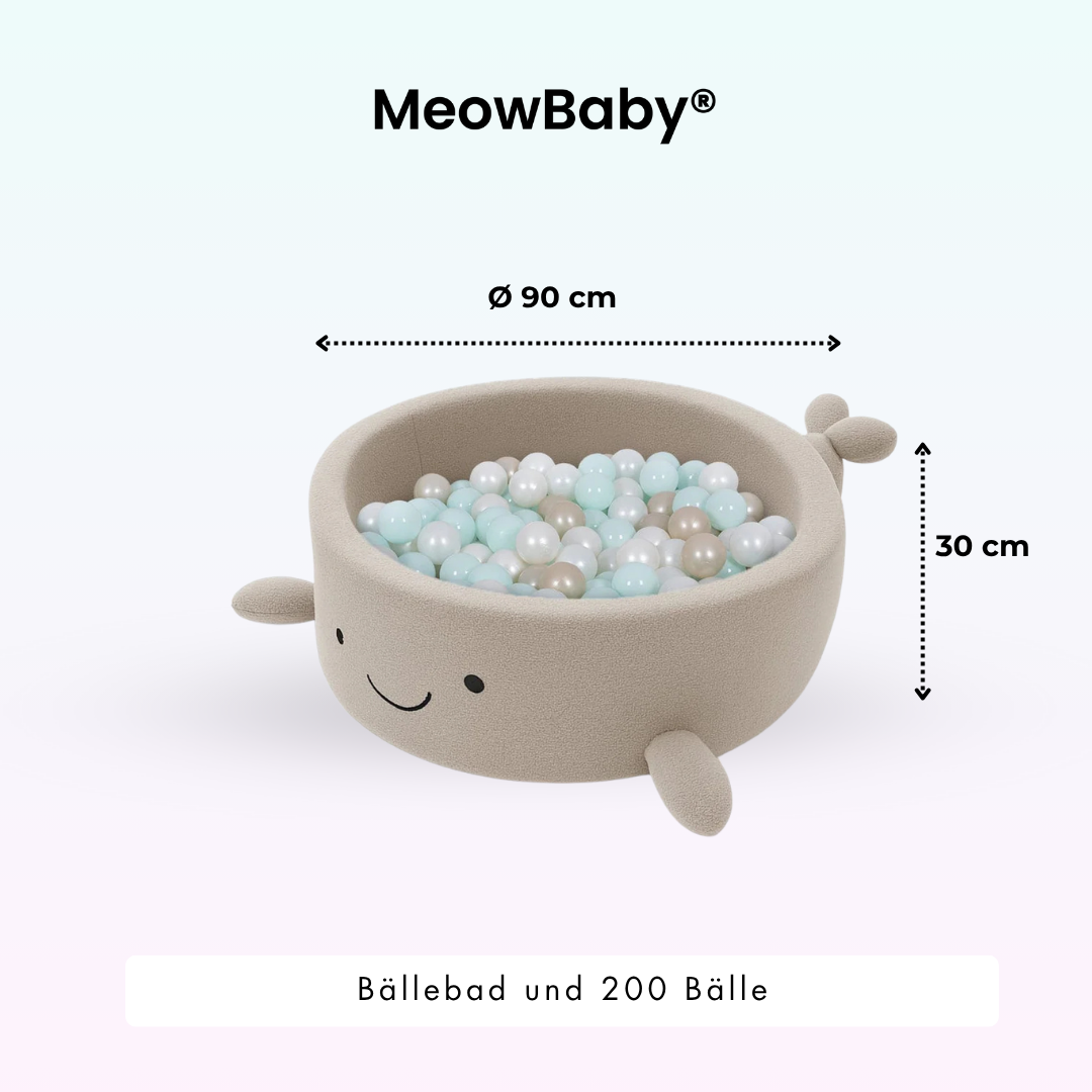 MeowBaby Bällebad kleiner Wal Shelly Bouclé – taupe