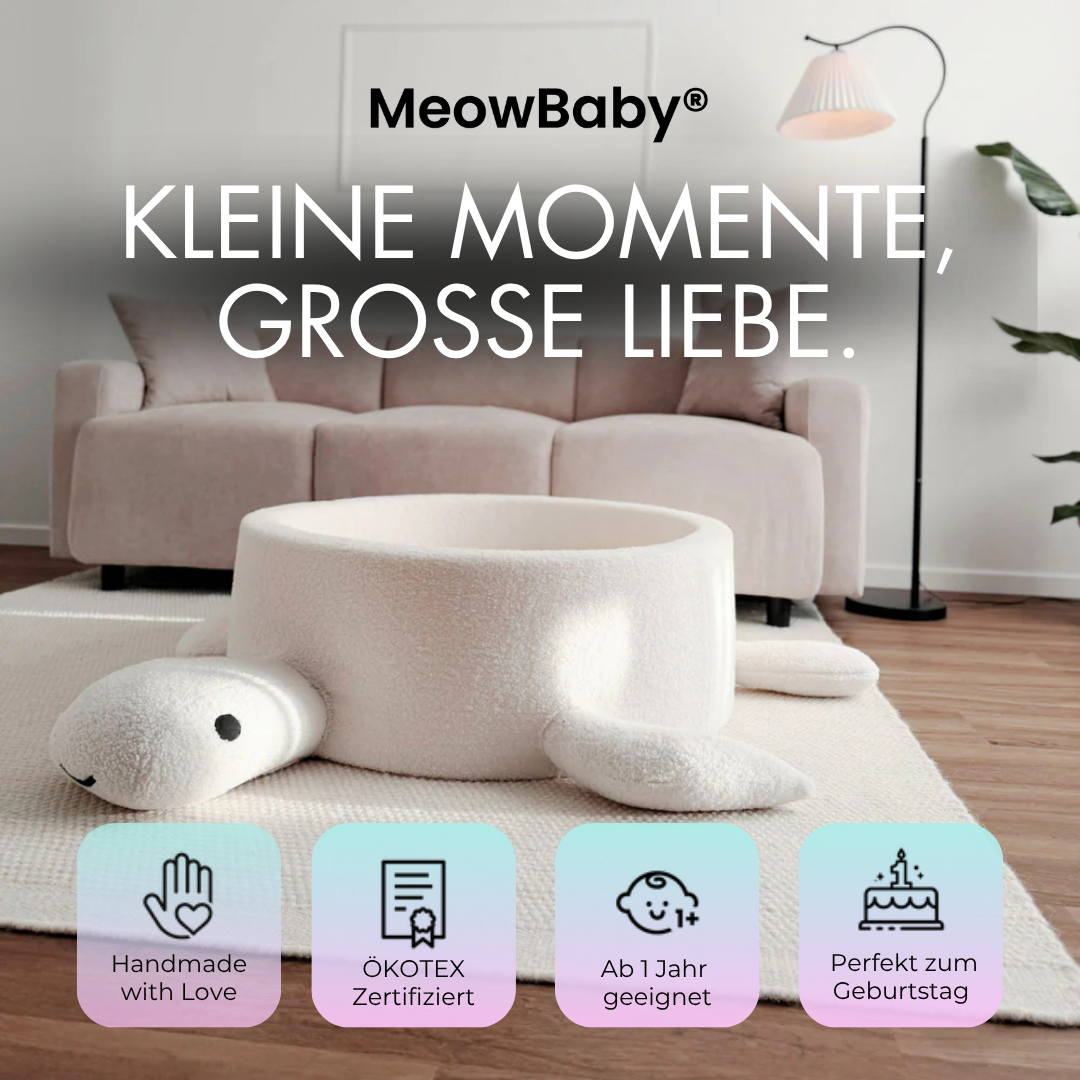 MeowBaby Bällebad Schildkröte Shelly Bouclé – creme/weiß