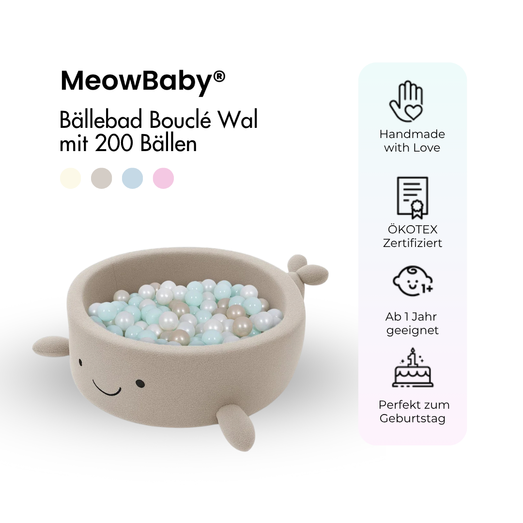 MeowBaby Bällebad kleiner Wal Shelly Bouclé – taupe