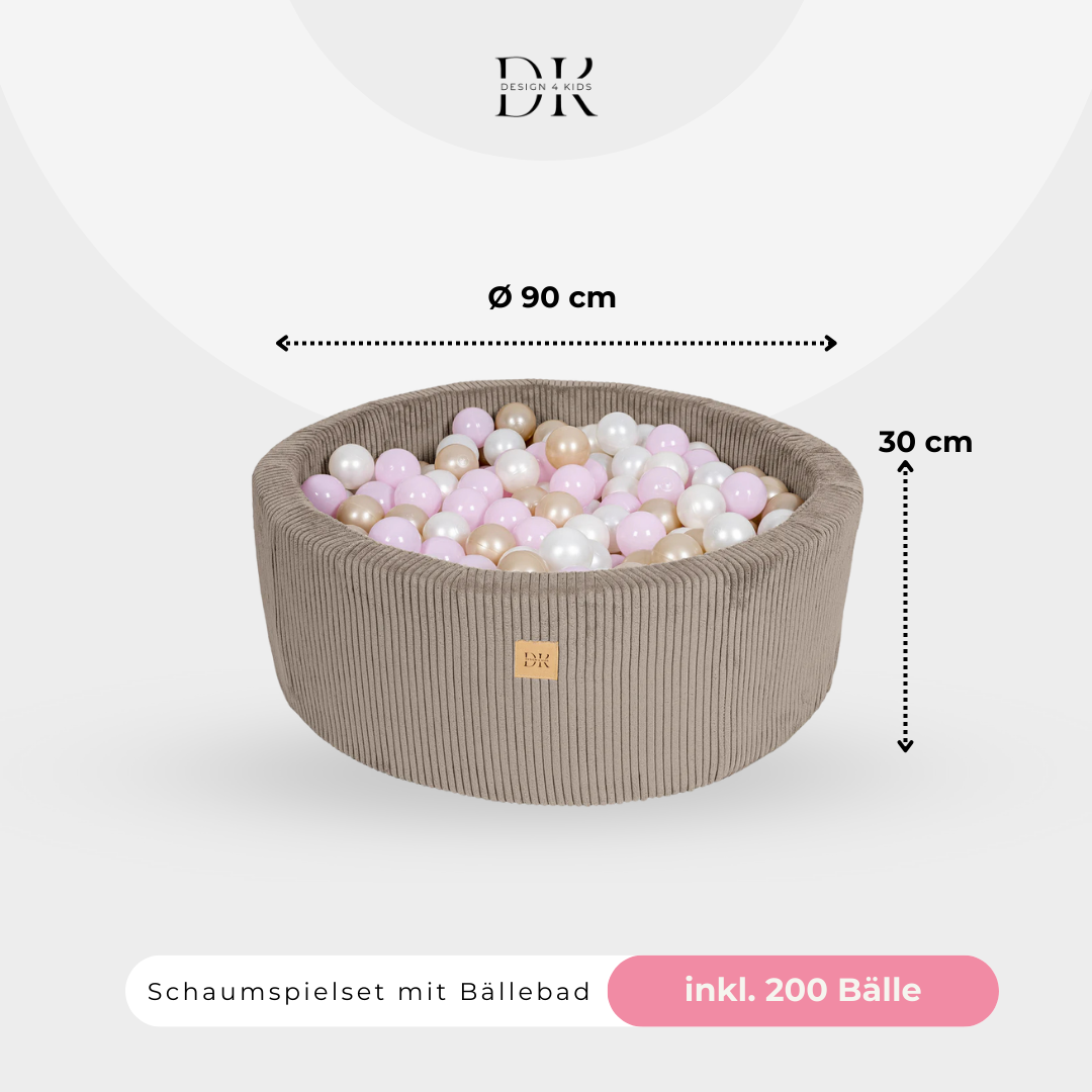 Design4Kids Schaumspielset Jewel Cord mit Bällebad und 200 Bällen Hazelnut Taupe