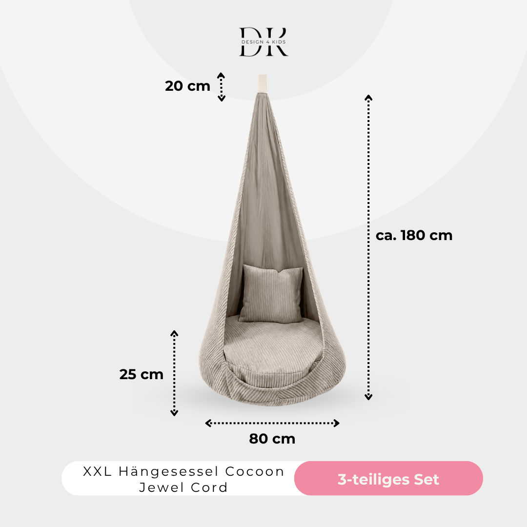 Design4Kids XXL Hängesessel Cocoon Jewel Cord Hazelnut Taupe