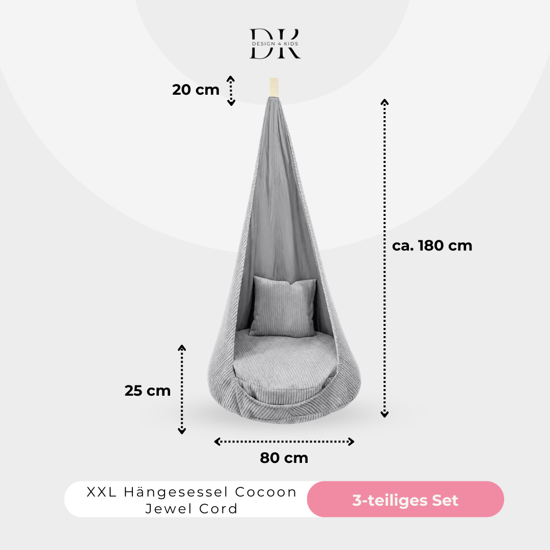 Design4Kids XXL Hängesessel Cocoon Jewel Cord Marble Grey