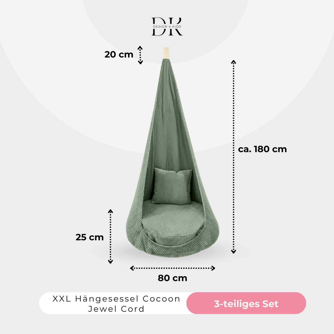 Design4Kids XXL Hängesessel Cocoon Jewel Cord Classic Olive