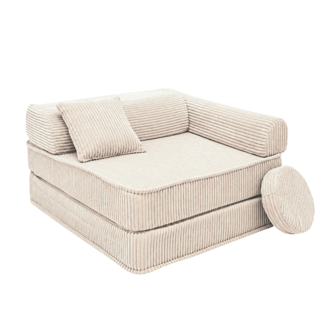Design4Kids 3-in-1 Kindersessel Jewel Cord 80x80 cm - Faltbare Kindercouch & Spielmatratze