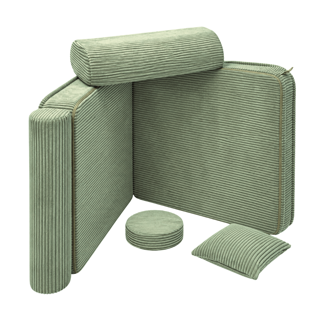 Design4Kids 3-in-1 Kindersessel Jewel Cord 80x80 cm - Faltbare Kindercouch & Spielmatratze