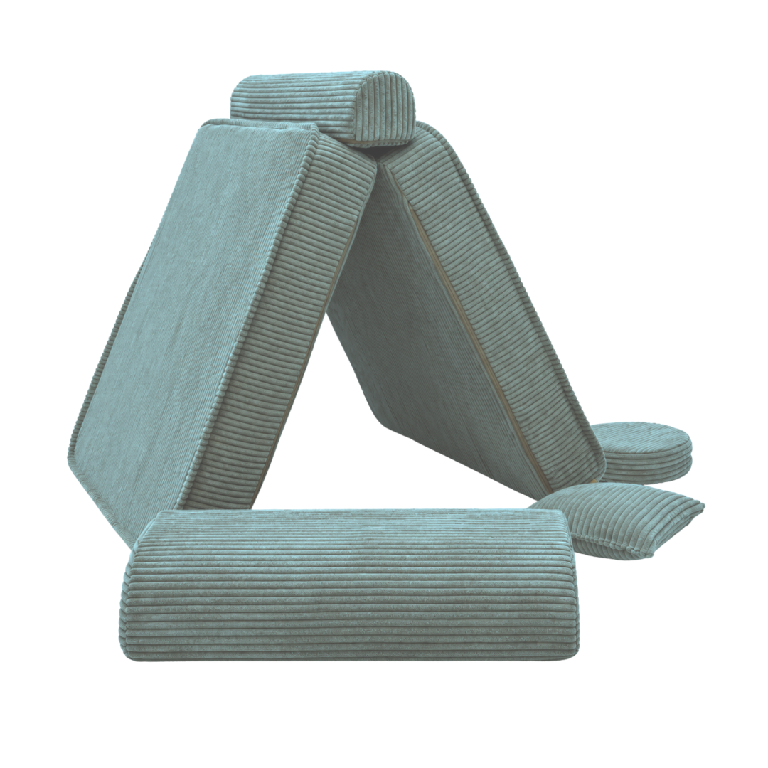 Design4Kids 3-in-1 Kindersessel Jewel Cord 80x80 cm - Faltbare Kindercouch & Spielmatratze