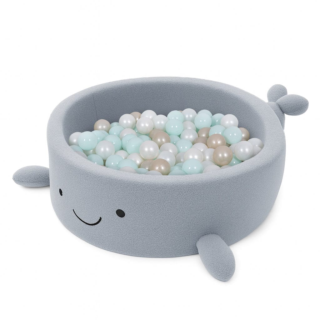 MeowBaby Bällebad kleiner Wal Shelly Bouclé – hellblau