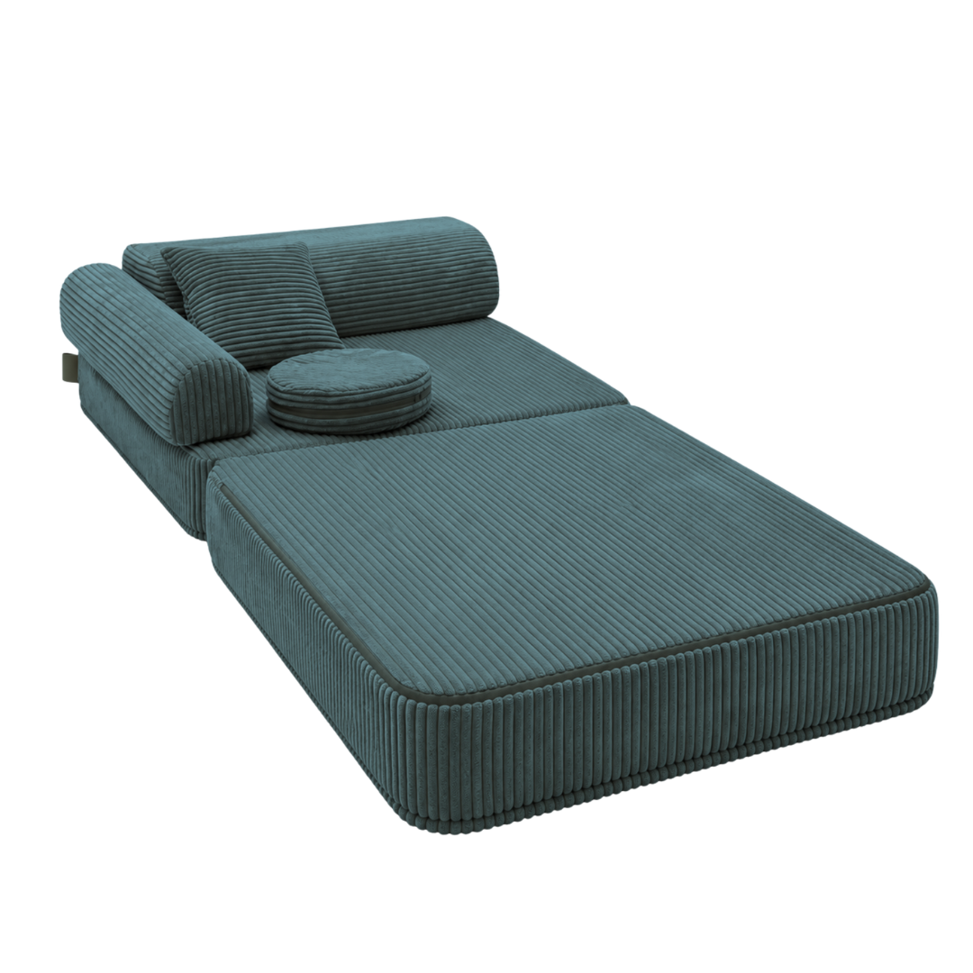 Design4Kids 3-in-1 Kindersessel Jewel Cord 80x80 cm - Faltbare Kindercouch & Spielmatratze