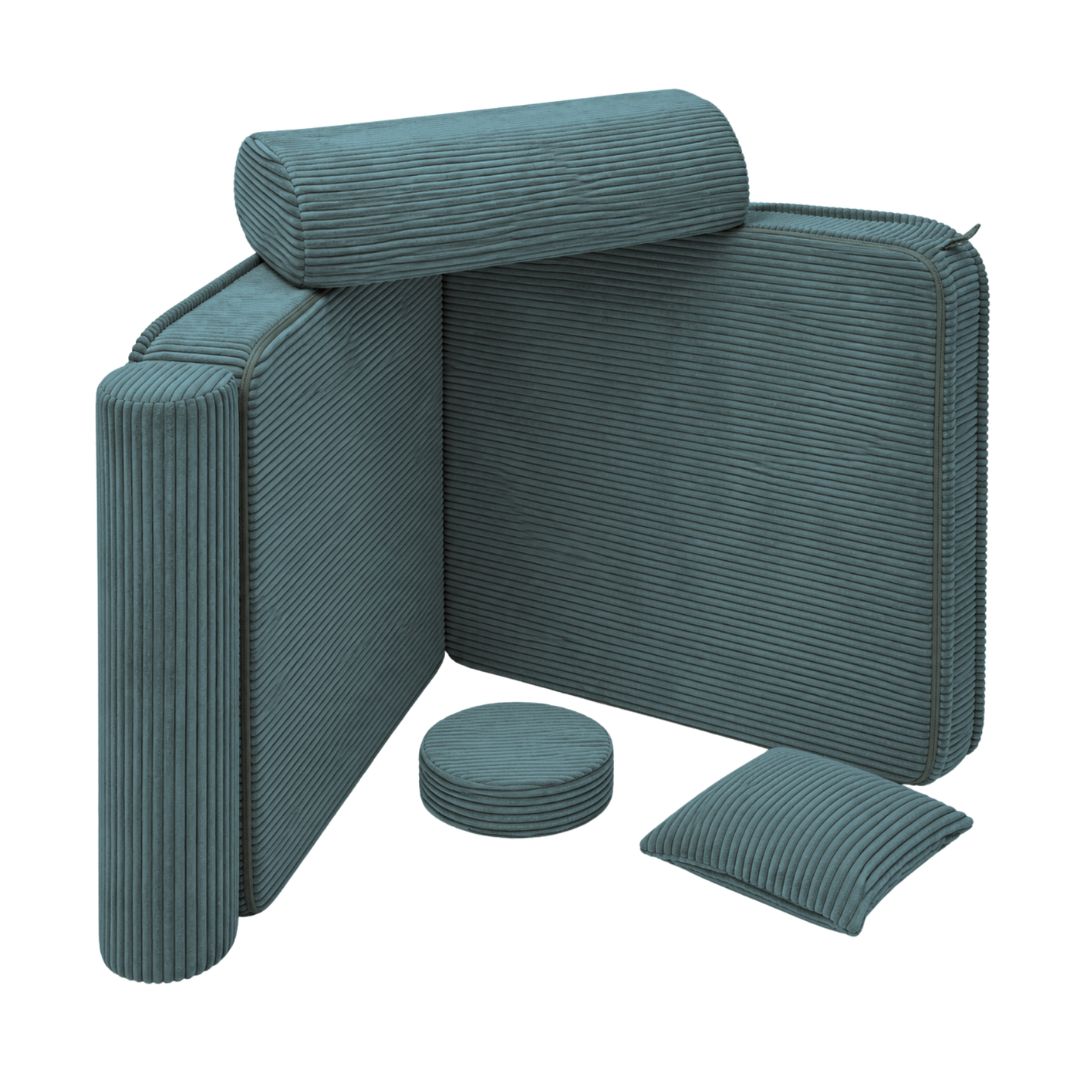Design4Kids 3-in-1 Kindersessel Jewel Cord 80x80 cm - Faltbare Kindercouch & Spielmatratze