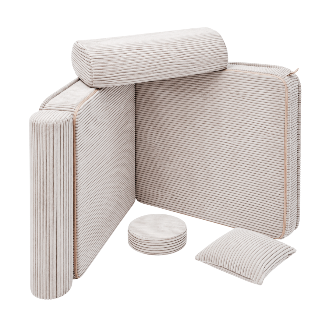 Design4Kids 3-in-1 Kindersessel Jewel Cord 80x80 cm - Faltbare Kindercouch & Spielmatratze