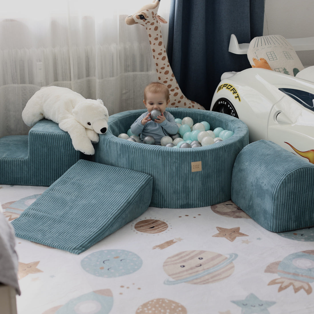 Design4Kids Schaumspielset Jewel Cord mit Bällebad und 200 Bällen Ocean Blue