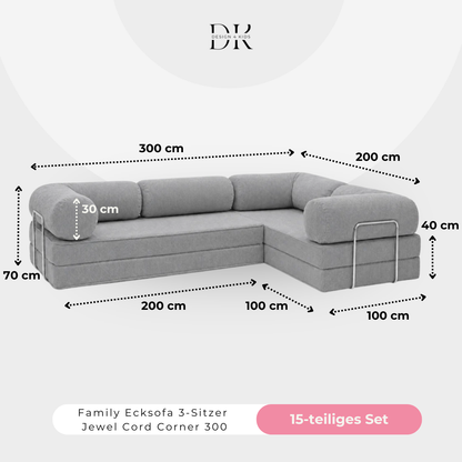 Design4Kids Family Ecksofa 3-Sitzer Jewel Cord Corner 300
