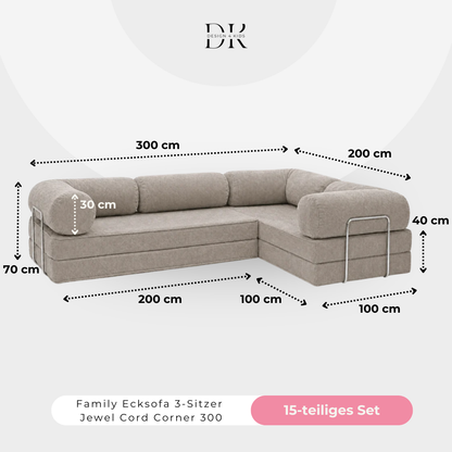 Design4Kids Family Ecksofa 3-Sitzer Jewel Cord Corner 300