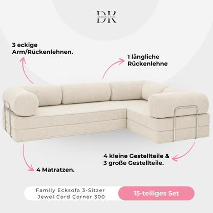 Design4Kids Family Ecksofa 3-Sitzer Jewel Cord Corner 300