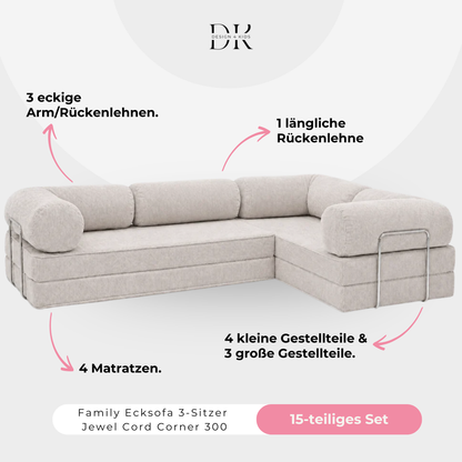 Design4Kids Family Ecksofa 3-Sitzer Jewel Cord Corner 300