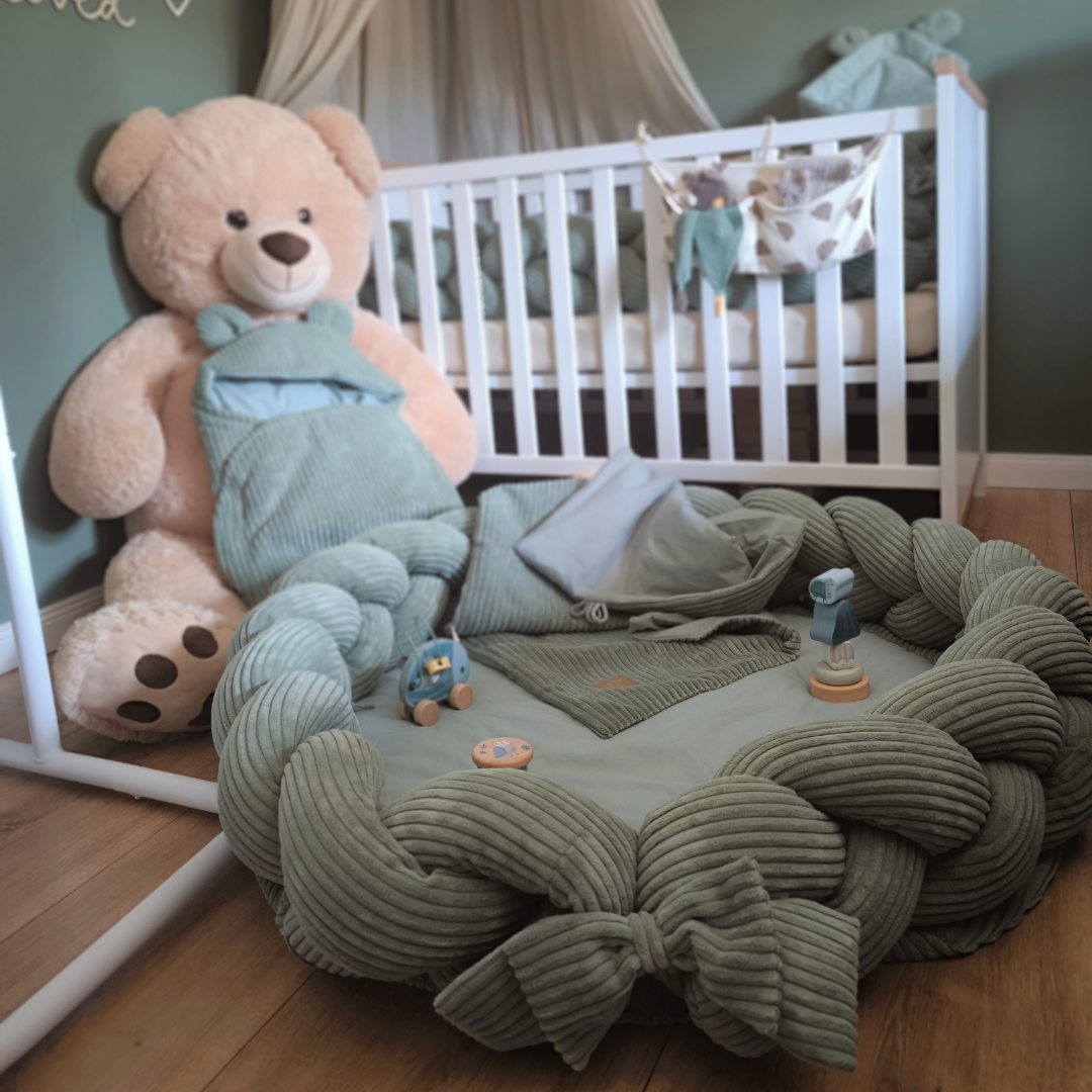 MeowBaby Baby Nest Cord with Playmat &amp; Cot Bumper Aesthetics vanilla