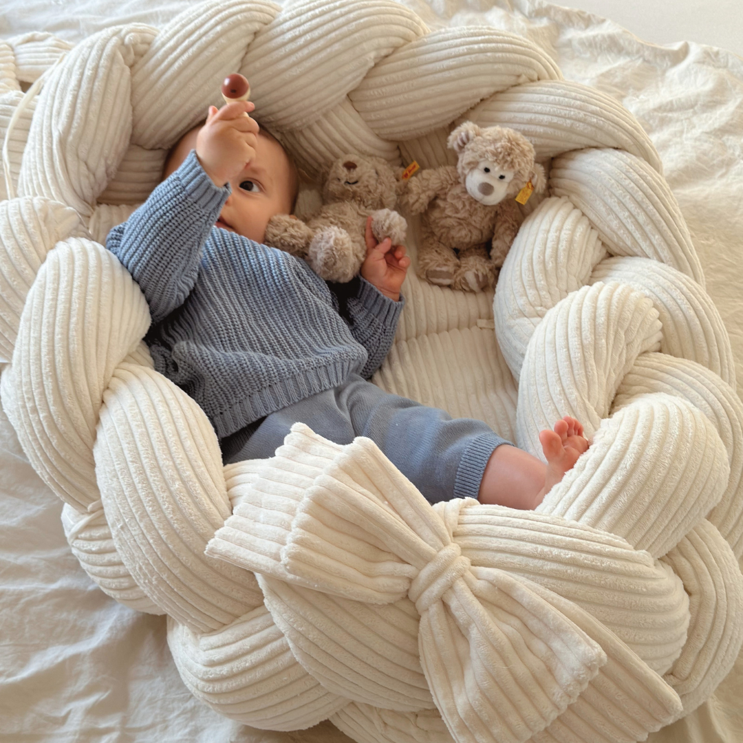 MeowBaby Baby Nest Cord with Braided Bed Bumper Aesthetic ecru/beige