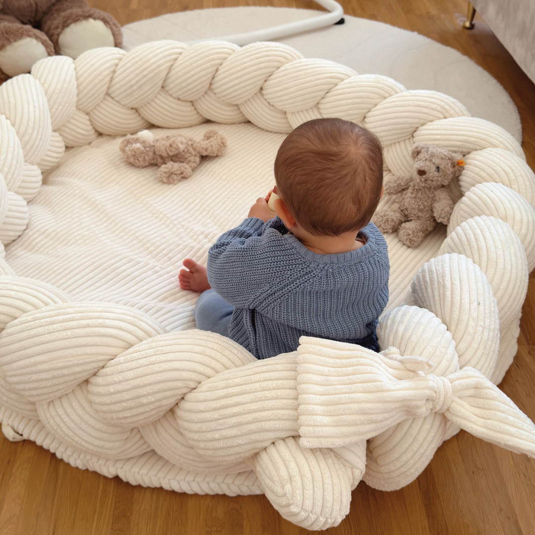 MeowBaby Baby Nest Cord with Playmat &amp; Cot Bumper Aesthetics vanilla