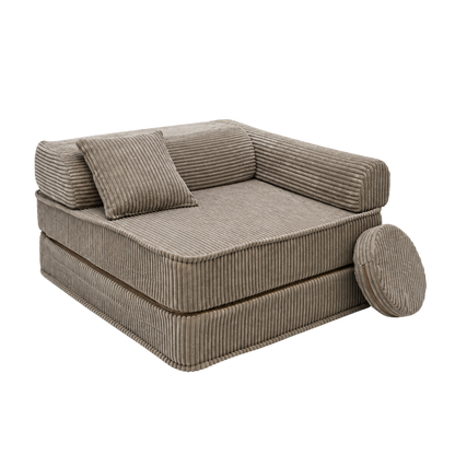 Design4Kids 3-in-1 Kindersessel Jewel Cord 80x80 cm - Faltbare Kindercouch &amp; Spielmatratze