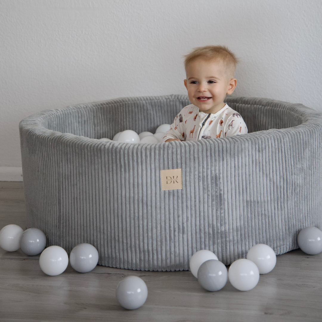 Design4Kids Bällebad Jewel 90x30cm Cord mit 200 Bällen - eigene Farbauswahl Marble Grey