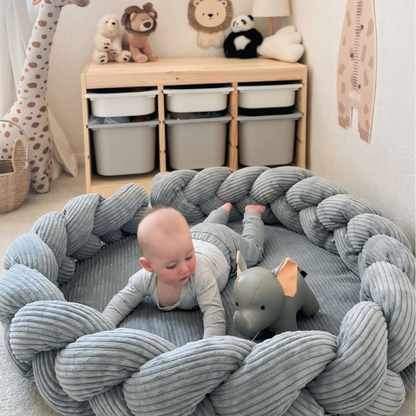 MeowBaby Baby Nest Cord with Playmat &amp; Cot Bumper Aesthetics vanilla