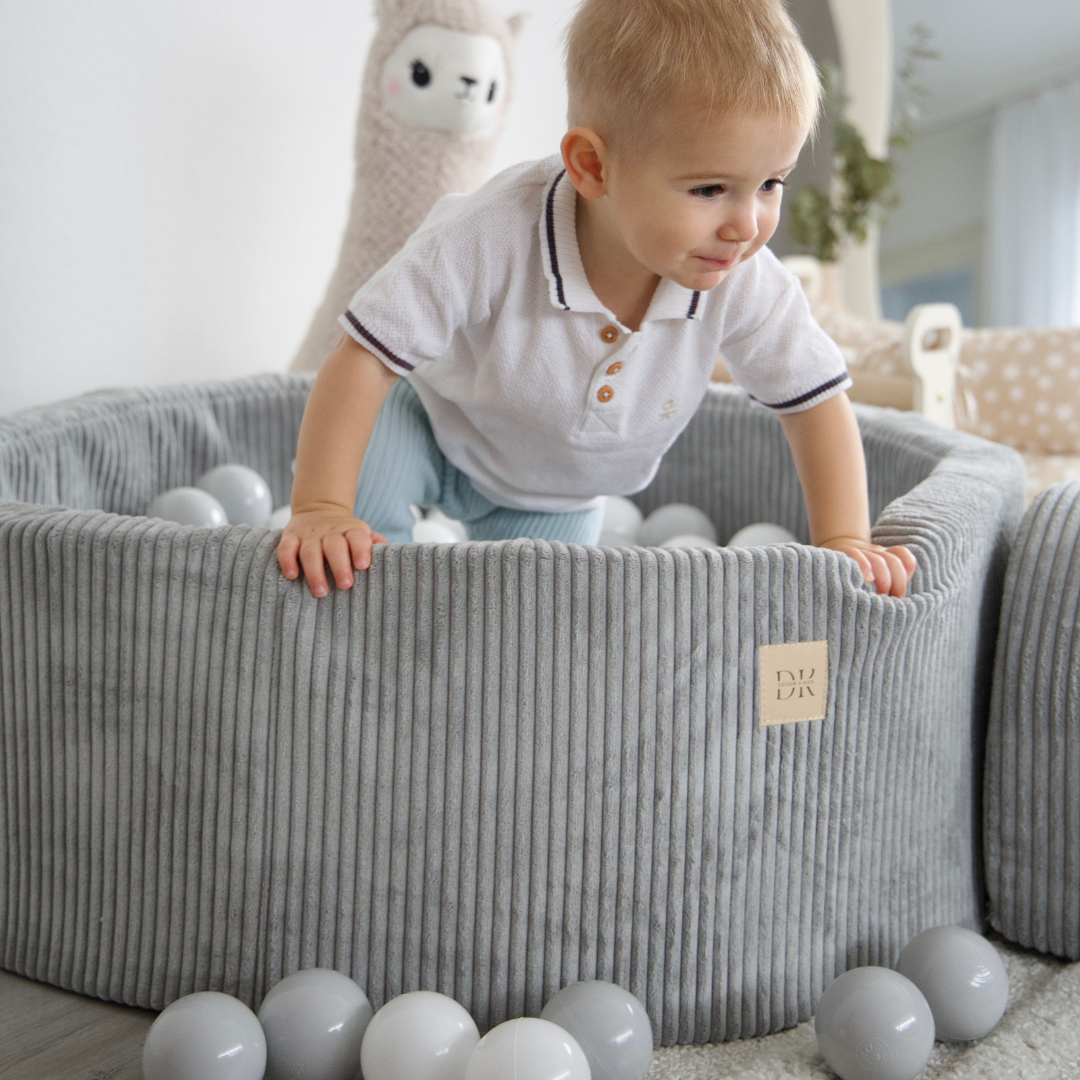 Design4Kids Bällebad Jewel 90x30cm Cord mit 200 Bällen - eigene Farbauswahl Marble Grey
