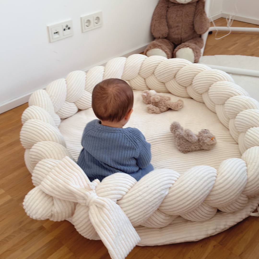 MeowBaby Baby Nest Cord with Playmat &amp; Cot Bumper Aesthetics vanilla