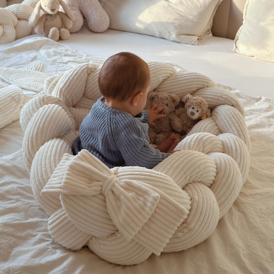 MeowBaby Baby Nest Cord with Braided Bed Bumper Aesthetic ecru/beige