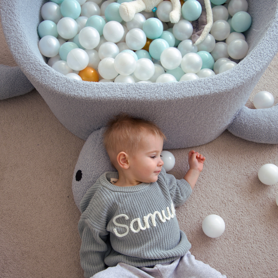 MeowBaby Bällebad Schildkröte Shelly Bouclé – hellblau